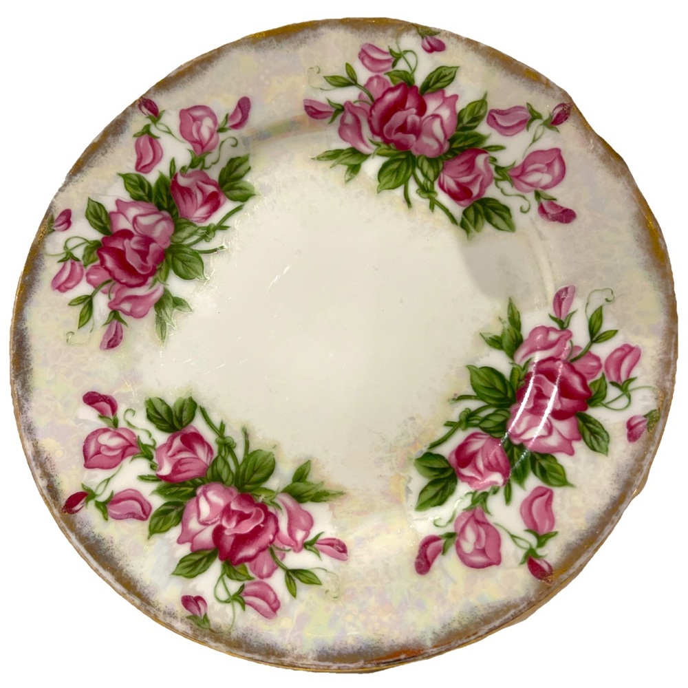 Ucagco Lustreware “Flower of the Month” plate April Sweet Pea 8" Plate Japan